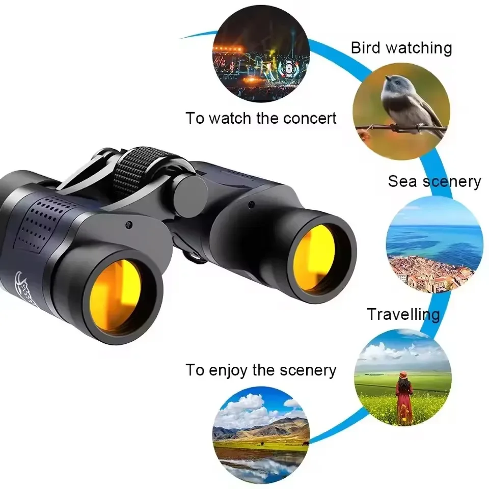 80x80 HD Zoom Portable Powerful Binoculars Long Range BAK4 Telescope Jumelles Folding Low Light Binoculars for Hunting Camping