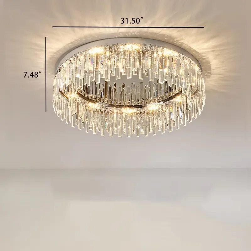 Modern Luxury Round LED Crystal Ceiling Light American Classic 3CCT Optional K9 Crystal Fixture for Bedroom Living Room