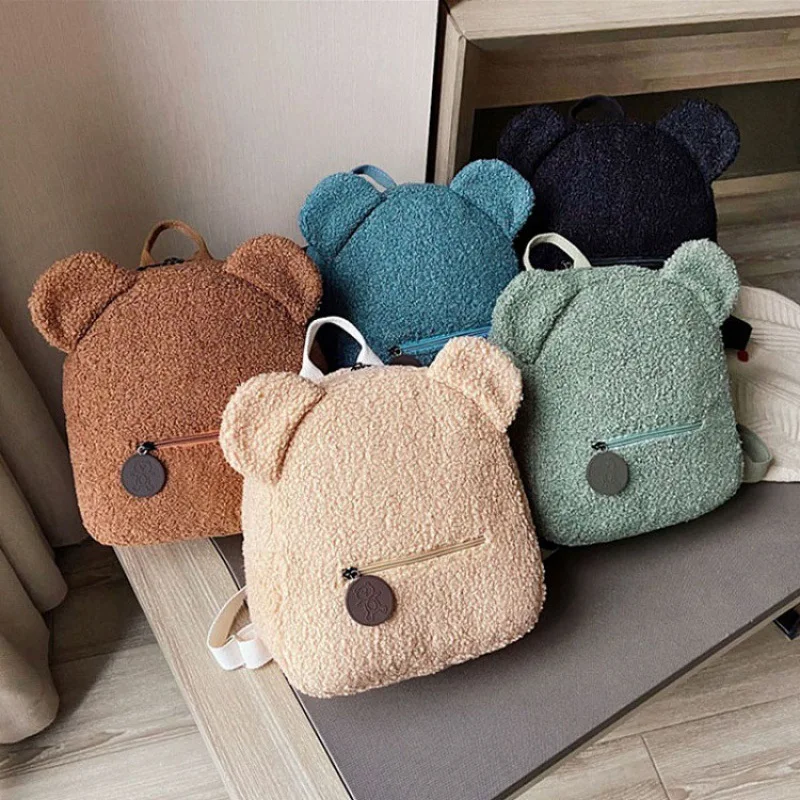 Mochila de felpa con forma de oso para niñas, bolso de hombro pequeño, informal, a la moda, escolar