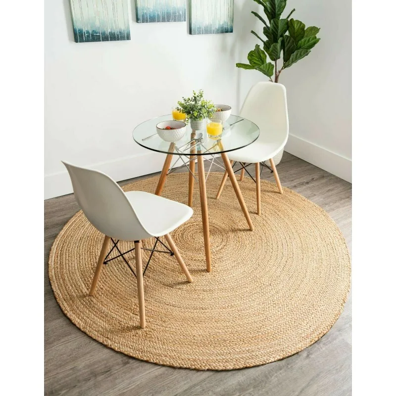 Rug Round Jute Natural Floors Handmade Natural Feet Area Carpet Reversible Rug