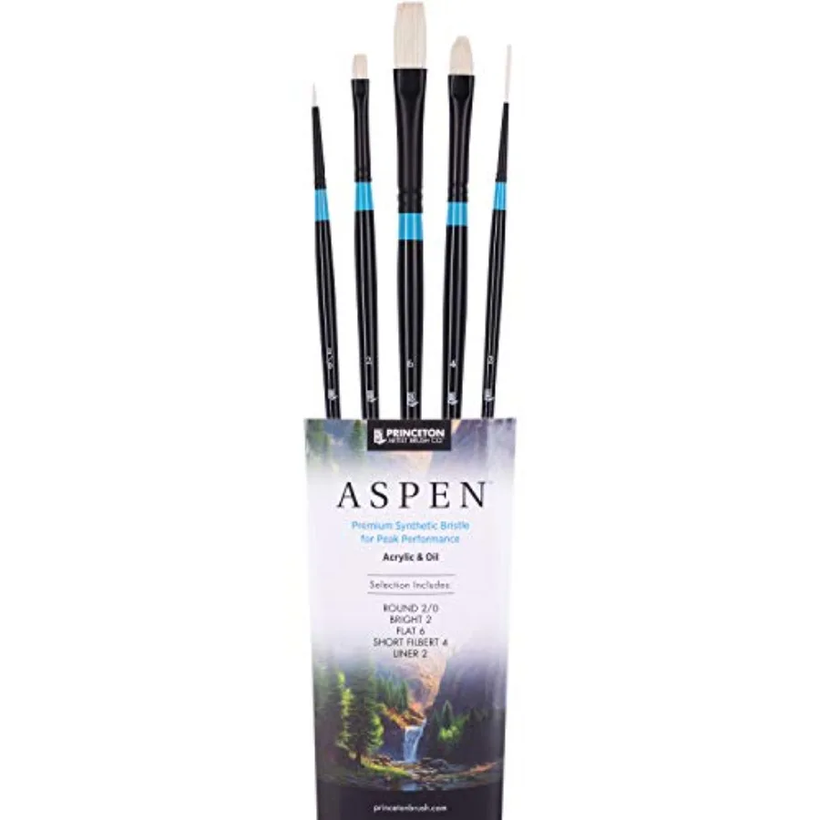 

Aspen 6500 Series 5pc Professional Paint Brushes for Acrylic Painting - Synthetic Oil, Gouache, and Acrylic Paint Brushes Set -