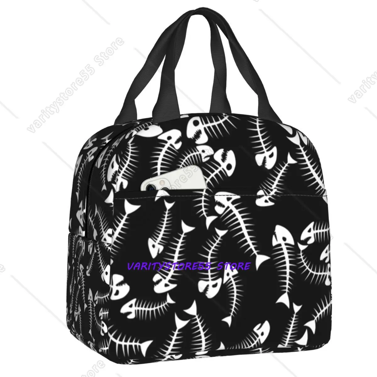 Custom Fish Thermal Insulated Lunch Bags Women Fishbone Resuable Lunch Tote for Kids School Children Storage Food Box