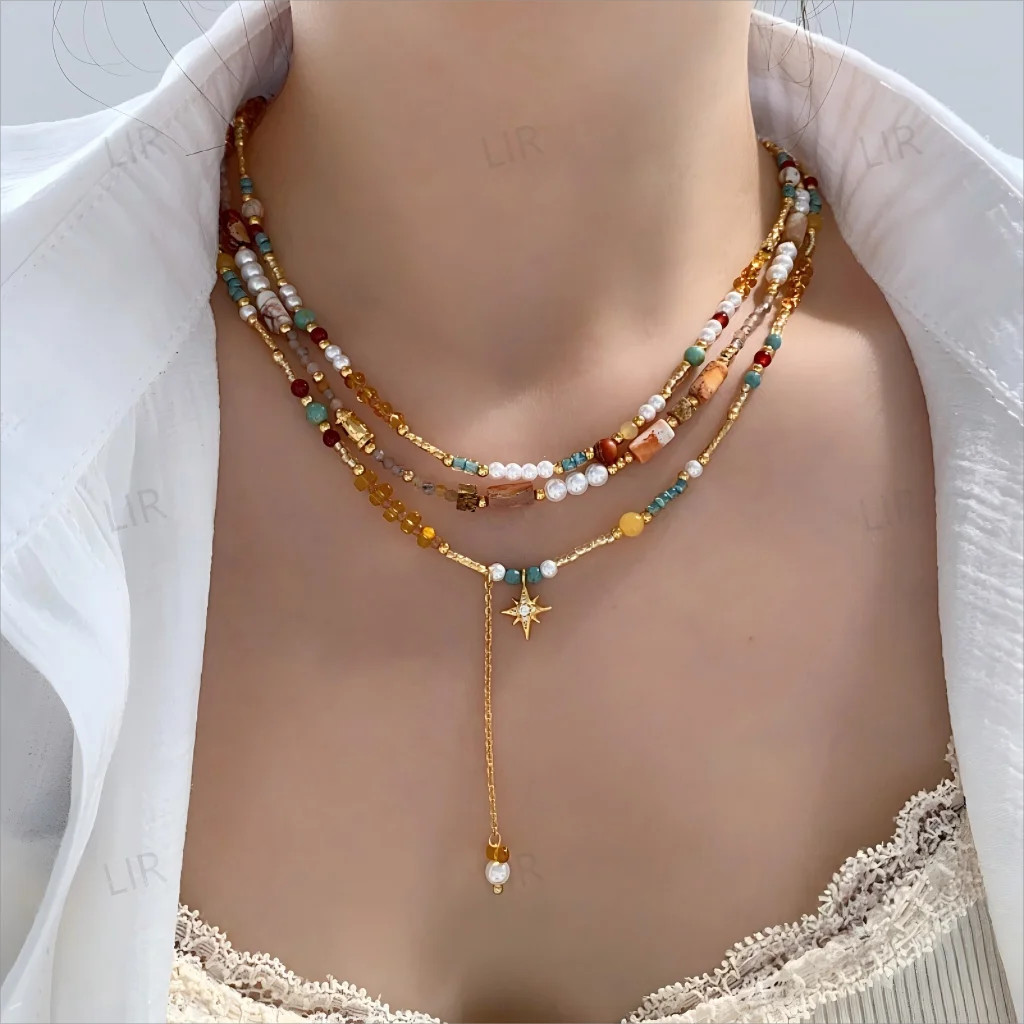 LIR 2025 New 3 - Strand Natural Stone Necklace: Separable & Stackable, Women’s Collarbone Chain, Trendy Style
