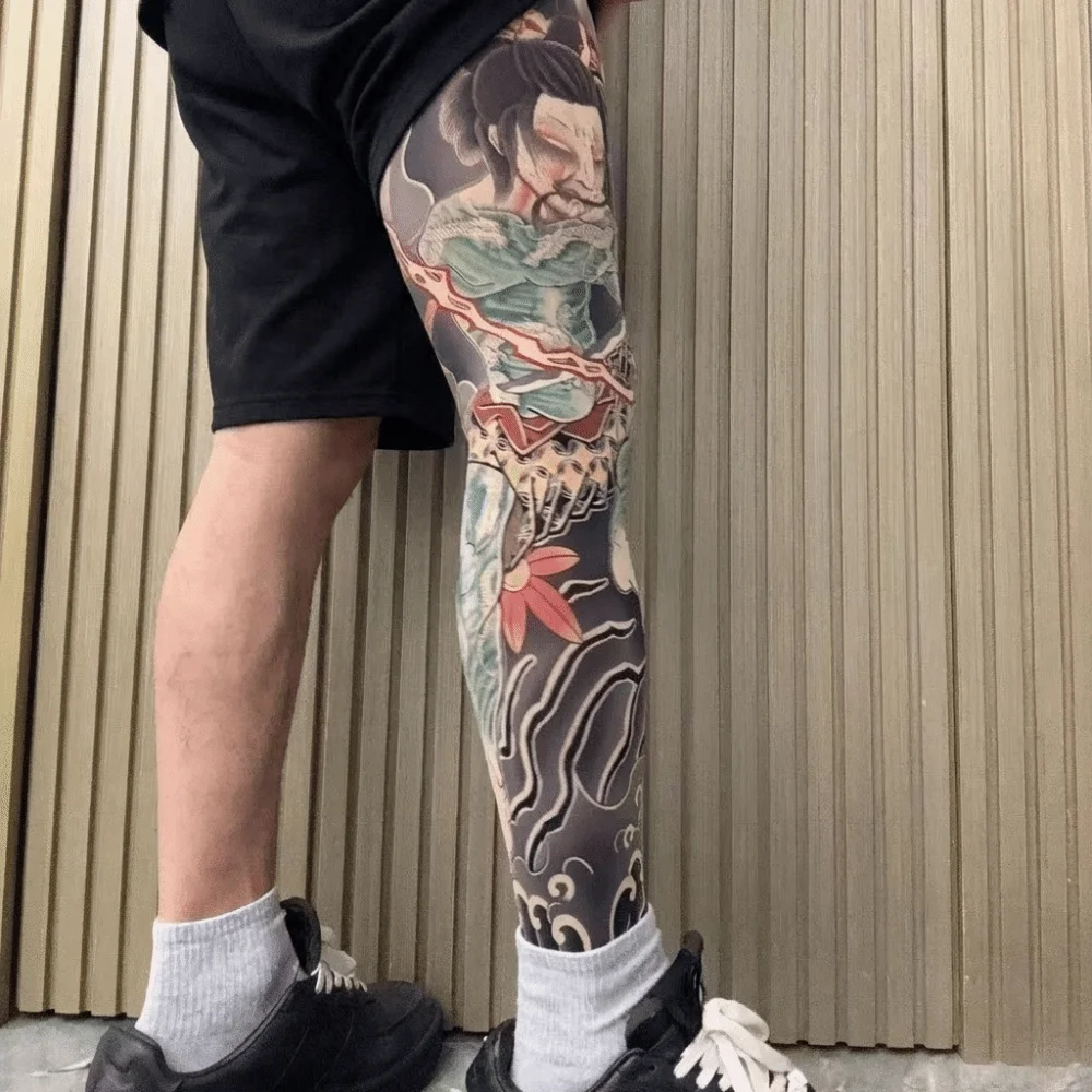 

1pc Snake Japanese Style Tattoo Socks Breathable Thin Men Sun-proof Socks Elastic Seamless Full Leg Socking Summer
