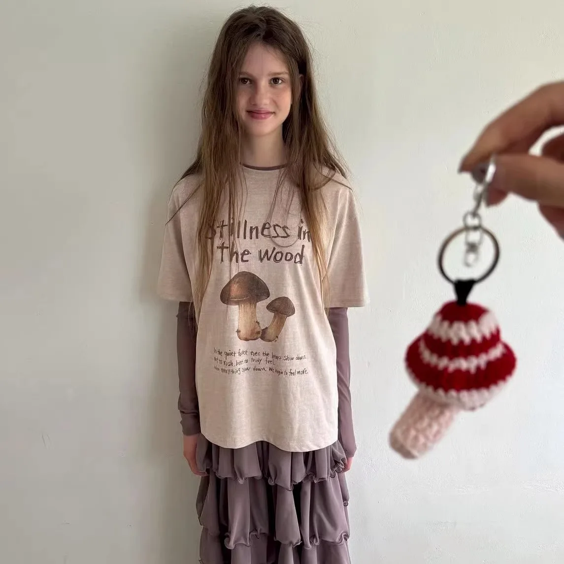 Fletta Vintage Musoom Letter Print round Ne ort Sve T-irt Loose Fit Casual Sle Women's Top Korean Faion