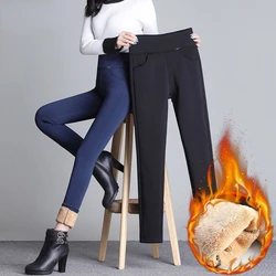 Pantalones ajustados de lana gruesa para mujer, Leggings de Cachemira de cintura alta de terciopelo, 6xl talla grande, moda de oficina, Invierno