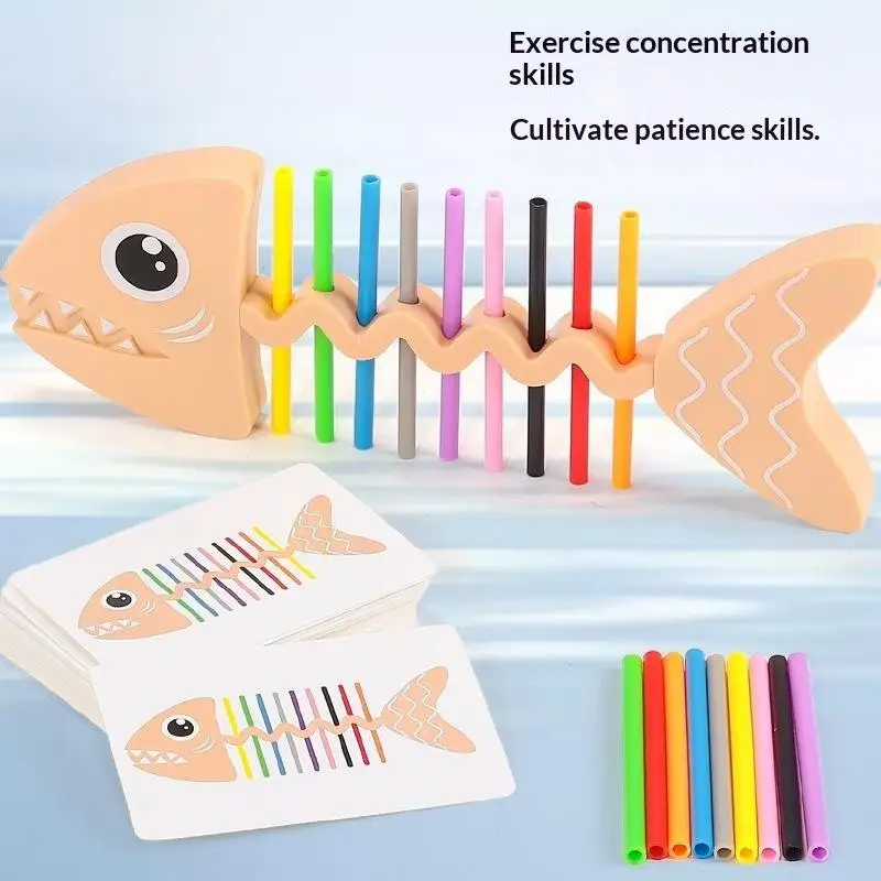 Fish Bone Matching Game Montessori Educational Color Sorting Toy With Challenge Cards For Toddler Kindergarten Learning Play