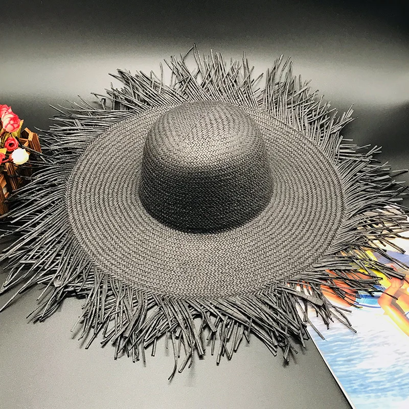 New handmade women\'s straw hat sun hat with big wide brim for girls high quality natural raffia Panama beach straw hat vacation