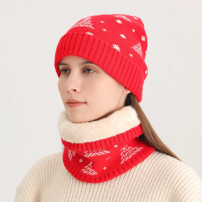 Luxury 2pcs Set Winter Women Hat Scarf Suit Plus Velvet Lined Thick Warm Neckerchief Beanies Versatile Men Knitted Biking Cap