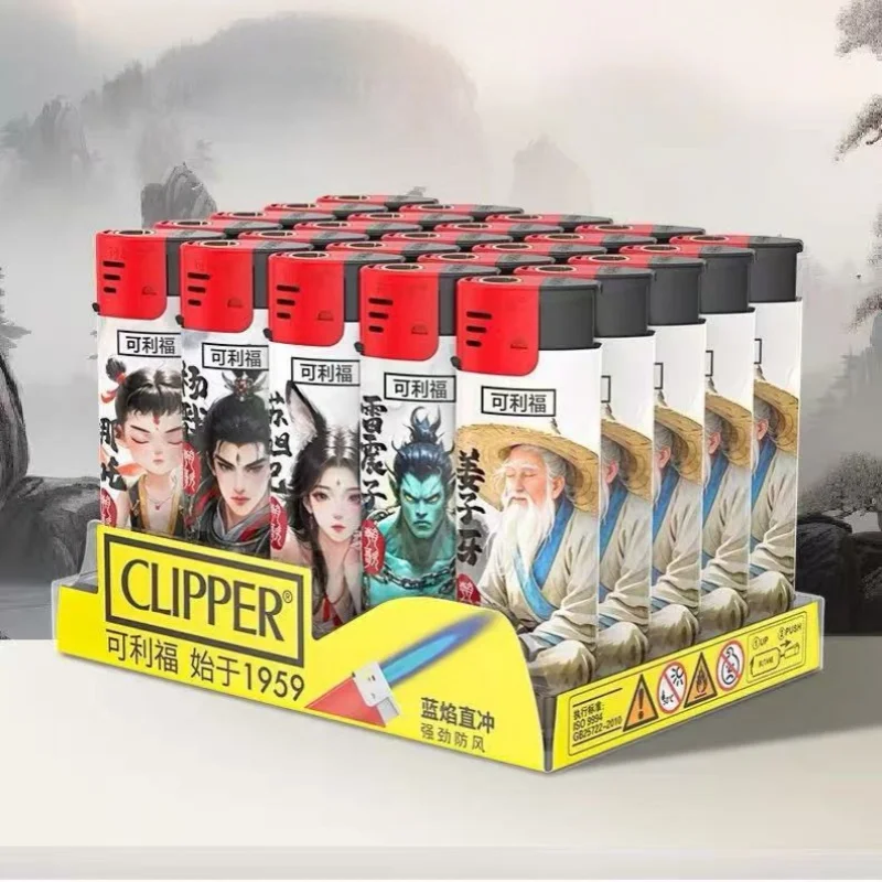 CLIPPER Grinding Wheel Original Butane Lighter Interesting Personality Pattern Refillable Gas Lighters Use Collection 24 pieces
