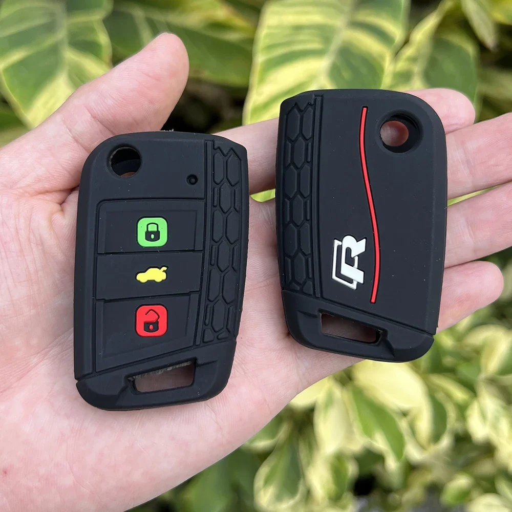 Silicone Car Key Case Cover For Volkswagen VW Polo Golf 7 Tiguan R TSI K7 MK2 VII T-cross T-Roc T5 Passat B8 CC Key Chain