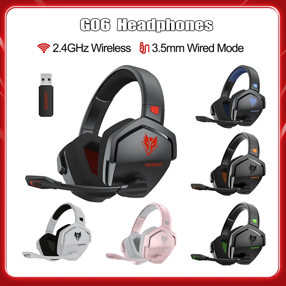 NUBWO G06 Wireless Gaming Headset for PS5 PS4 PC Laptop Over Ear Headphones with Mic 2.4G BT Wireless / Wired Headsets for Games