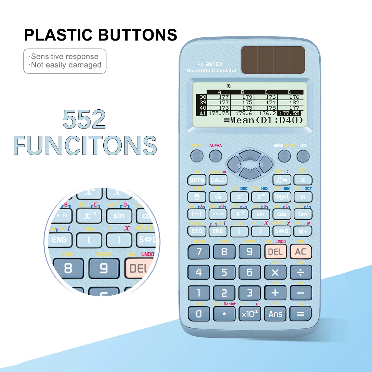 BLUE-FX-991EX - Scientific Calculator Battery Power Advanced, with 552 functions, suitable for school students and teachers