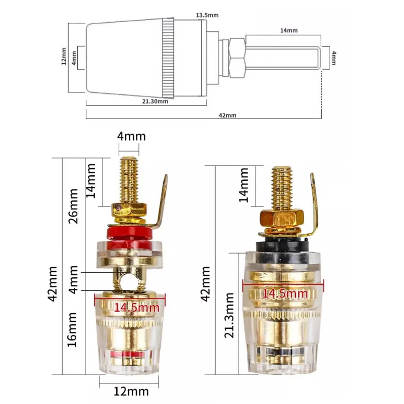 Imagem -03 - Terminal de Encadernação para Alto-falantes Tomada de Banana Conector Amplificador de Baixa Frequência Alto-falante Banhado a Ouro mm 10 Pcs por Conjunto