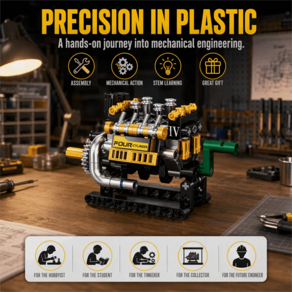 Figurine Movable Engine Building Blocks Mechanical DIY Mechanical V8 Engine Kit New Creative Racing Engine Blocks Boys Gift