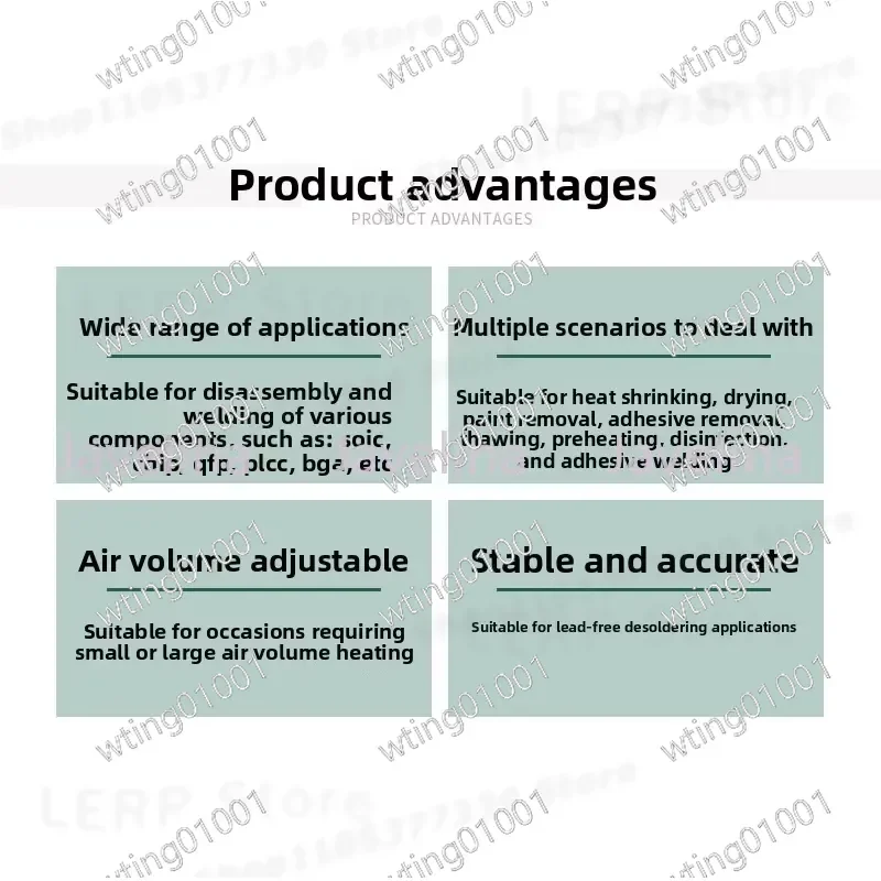 for 857DW Digital Hot Air Gun with Constant Temp Direct Airflow Eddy Current Outlet and Magnetic Induction Switch for Welding