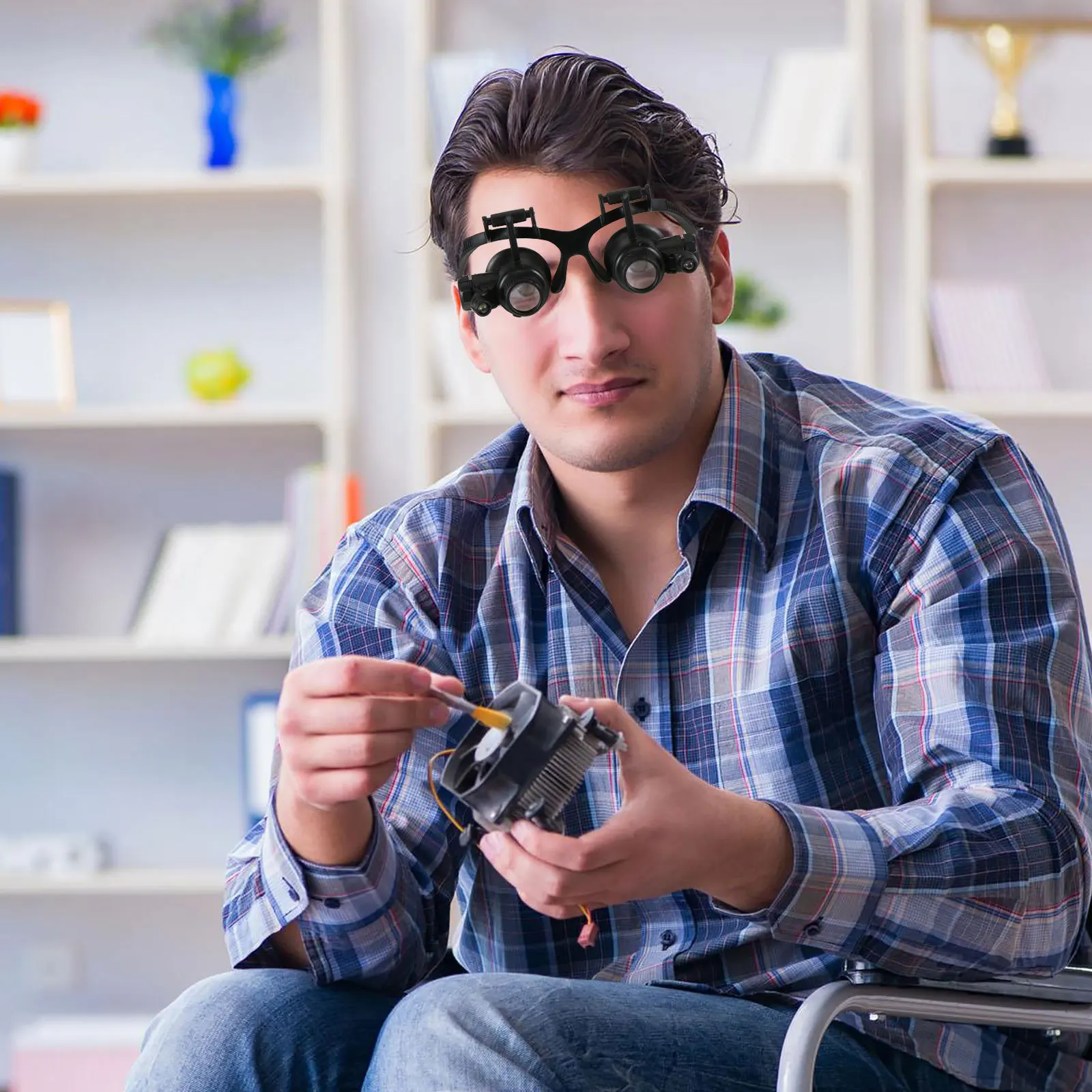 

1 pc Head-Mounted Led Magnifier Interchangeable Lenses Wide View For Watch Repair Jewelry Inspection Reading Collectors