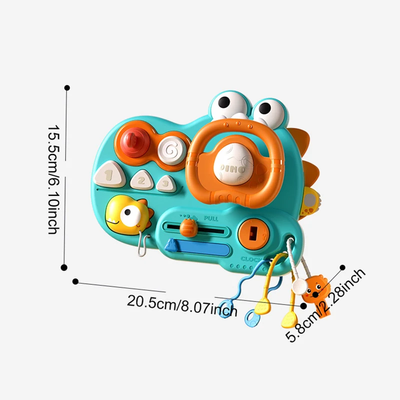 Volante multifunzione con dinosauro, tavola occupata – Giocattolo educativo estraibile per neonati con design a cartoni animati e materiali sicuri