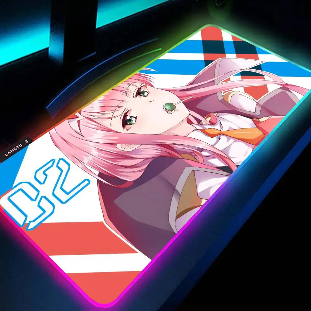 Anime Z-Zero Two Mouse Pad RGB Large Gaming Mouse Pad Non-slip Rubber Base Keyboard Pad Extra Large Luminous LED Mouse Pad