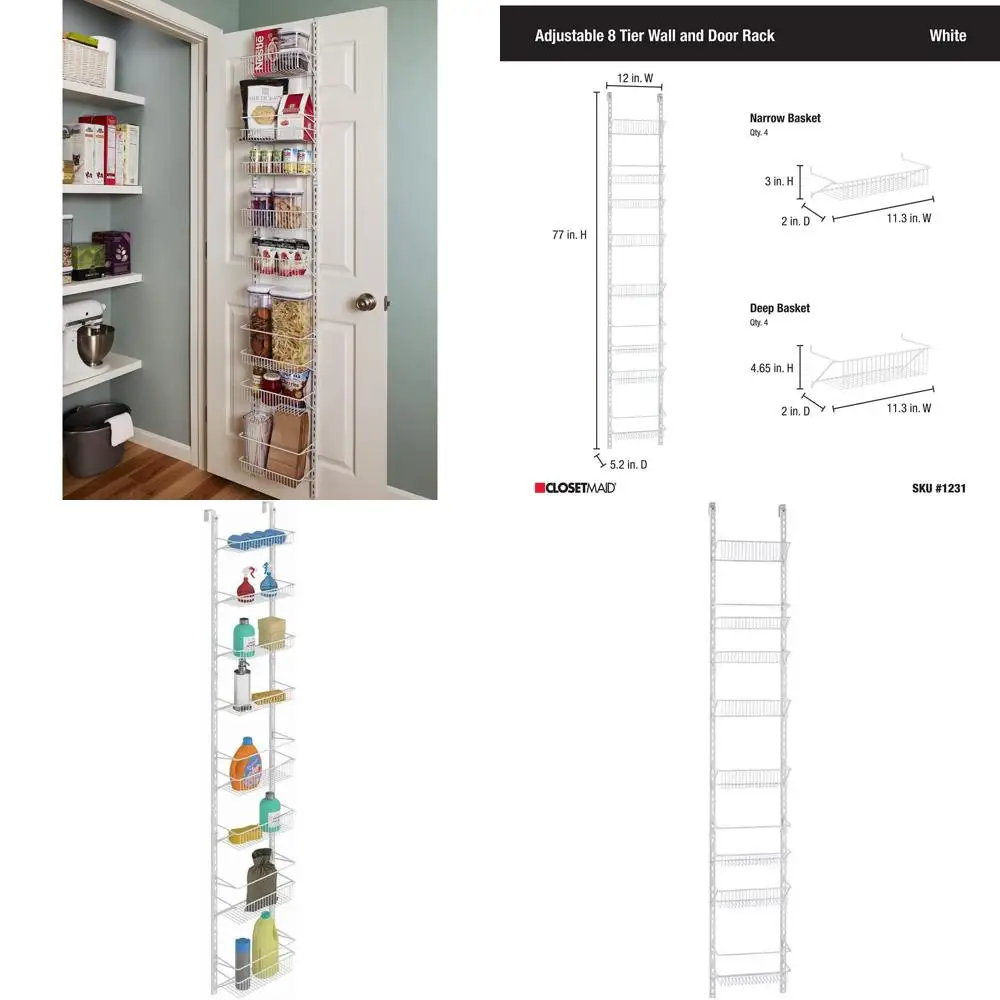 

Регулируемая настенная или навесная полка-органайзер с корзинами для кухни, кладовой, технической комнаты, гардеробной, 30 см. W, белый с оттенками серого