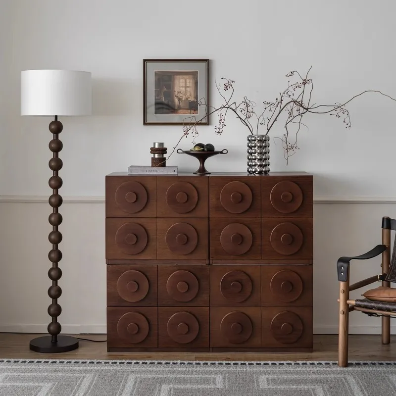 

Retro card door cabinet Home combination Side cabinet Solid wood storage cabinet Bedside table TV locker