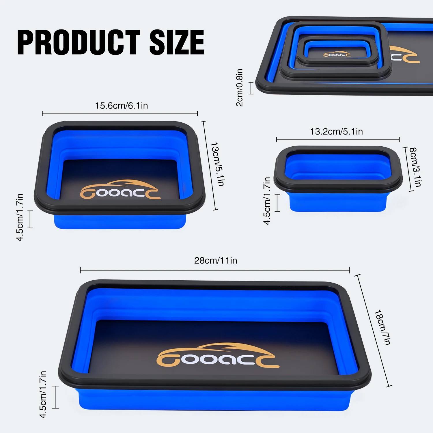 Nilight 3PCS Collapsible Magnetic Parts Tray Set, Foldable Silicone Tool Organizer for Screws, Nuts, Bolts & Small Metal Parts