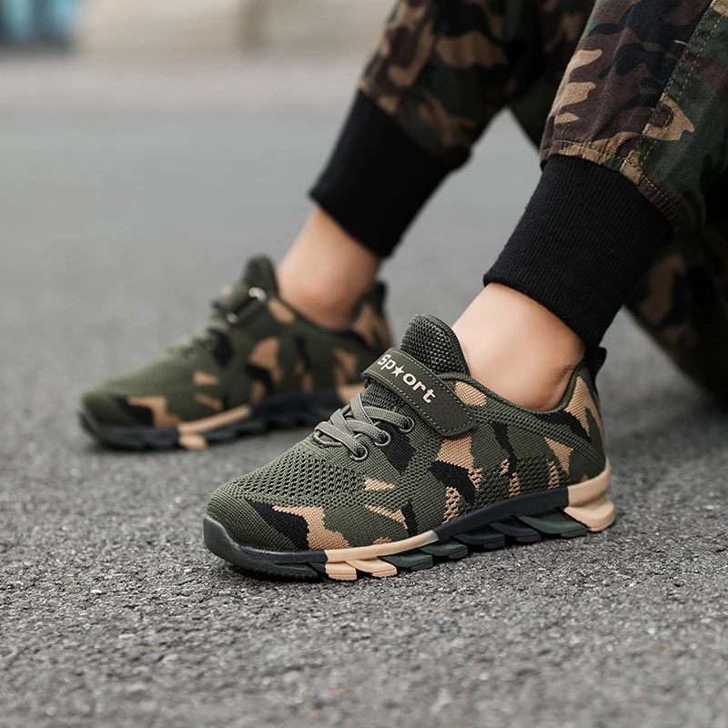 Sapatos infantis de camuflagem antiderrapante respirável, tênis de malha casual, tênis leves para crianças de meia idade, meninos e meninas, novo