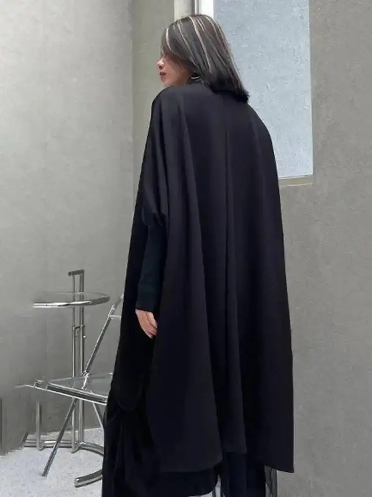 Vrouwen Zwart Onregelmatig Big Size Lange Blouse Nieuwe Revers Lange Mouw Loose Fit Shirt Mode Tij Lente Herfst