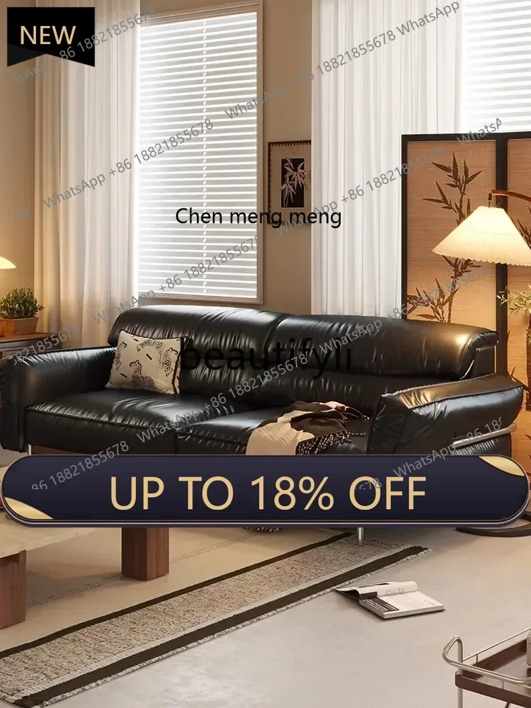 

P178 Sofa antique leather living room new black walnut solid wood black sofa