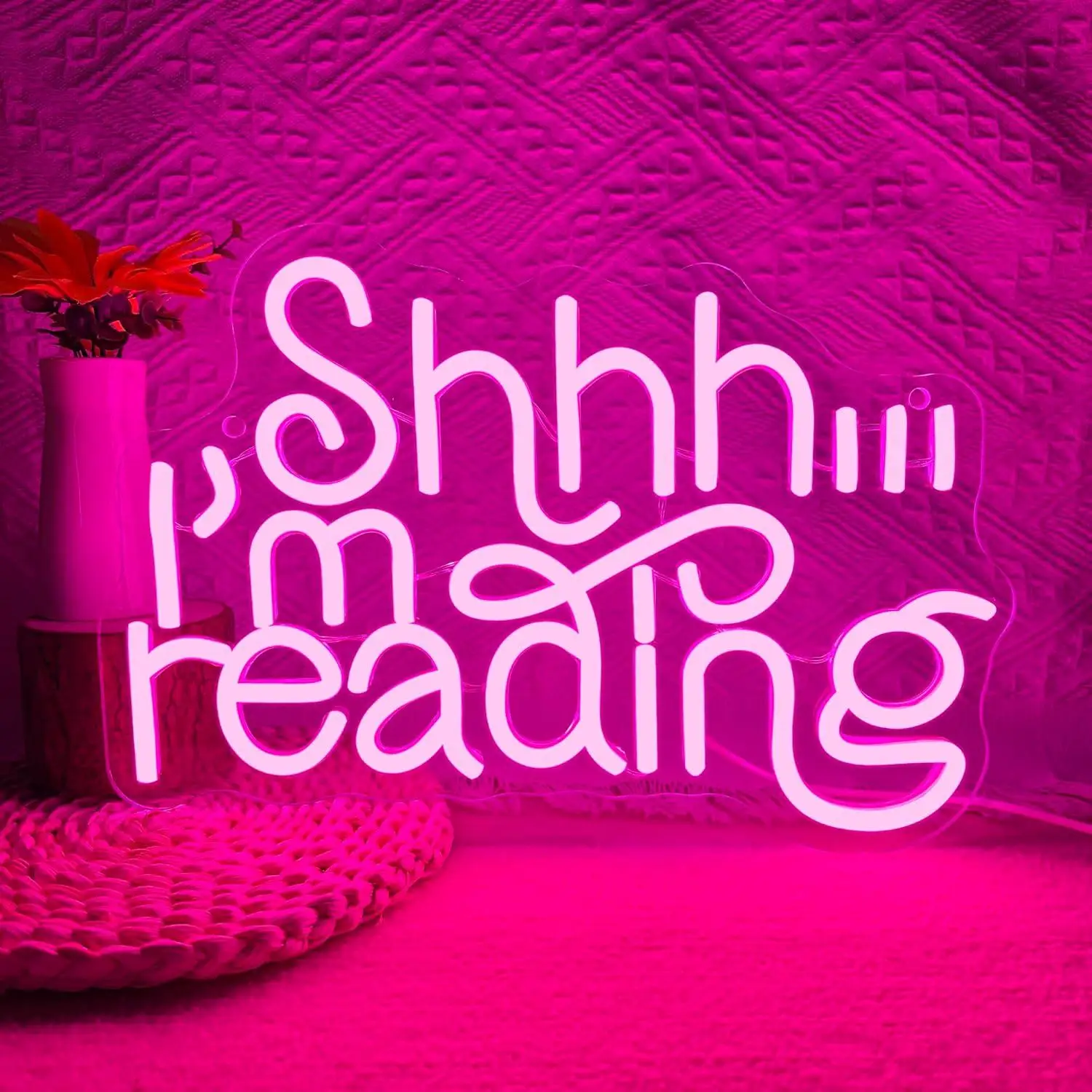 

Shhh I'm Reading Neon Sign USB Powered LED Dimmable Neon Lights for Classroom Reading Wall Library Bookshelf Decor Gifts