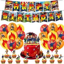 Fireman S&sam Birthday Party Decor Cartoon Movie Firefighter Balloon Banner Backdrop Cupcake Toppers Kids Baby Gifts Girls Boys
