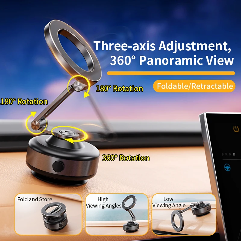 Electric Vacuum Suction Cup Car Phone Holder 360° Rotation Strong Magnetic Foldable Stand for iphone 12-16 Pro Xiaomi Samsung