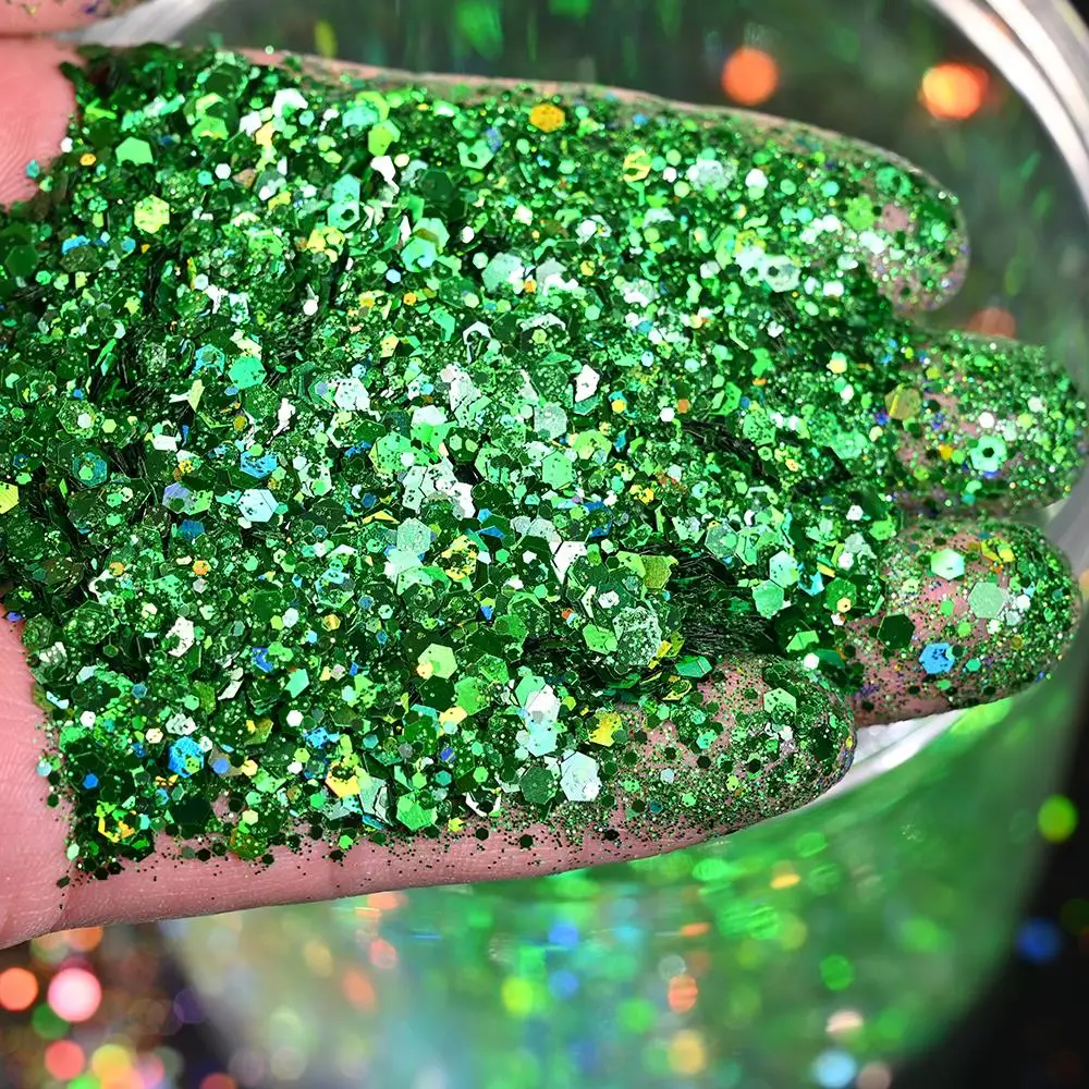 50g Holographic Mixed Hexagon Shape Chunky Irediscent Nail Art Glitter Flakes Laser Sparkly Sequins Slices Nail Art Decoration