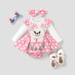 PatPat Baby Girl Rabbit Pattern Ruffle Long Sleeve Romper  rabbit Casual/Outdoor Suitable for Autumn Season Comfortabl