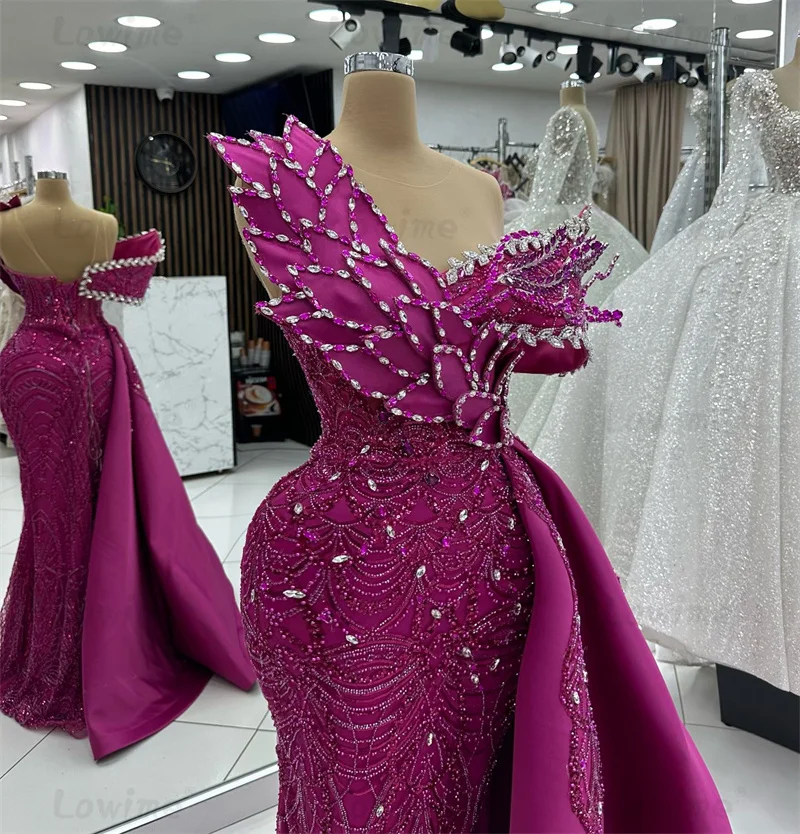 Gorgeous Purple Mermaid Prom Dresses 2025 Aso Ebi Beaded Crystals Engagement Party Dress Off The Shoulder Arabic Evening Gowns