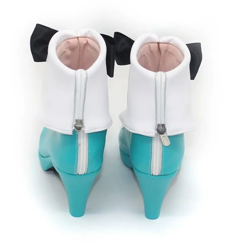 Custom-Made Hatsune Miku Bunny Girl Cosplay Short Boot White and Cyan Pu High-Heel Shoes Role-Play Footwear for Anime Exhibition
