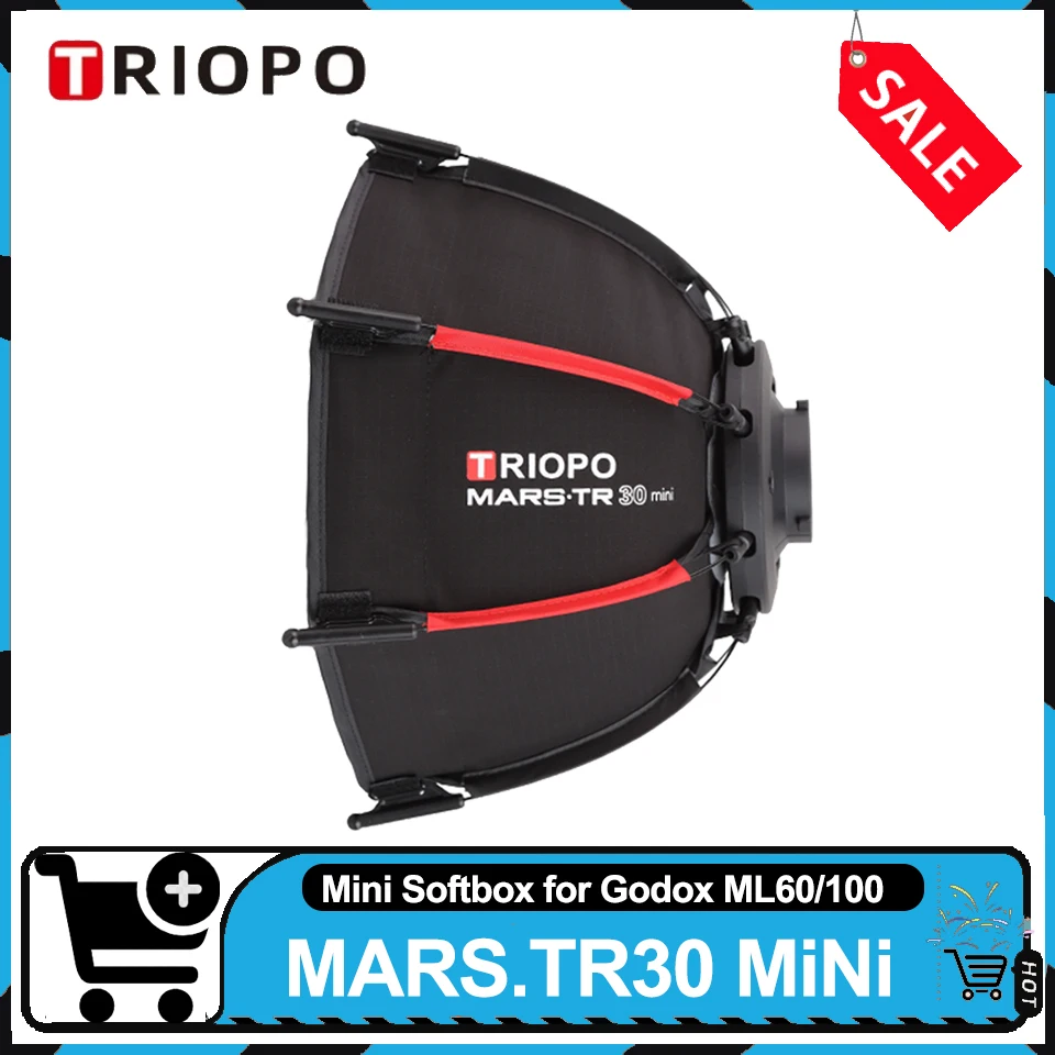 TRIOPO MARS TR30 Mini 30cm Quick Release Mini Bowens Mount Octagonal Softbox Compatible with Godox ML60 ML100 AD300Pro