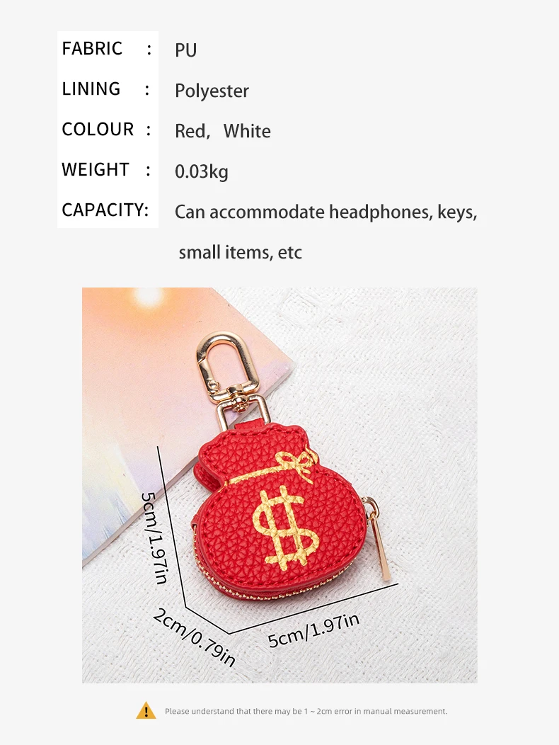 Creative Red Money Bag Pattern Coin Purse PU Leather Cute Panda Keychain Pendant Mini Storage Bag Small and Exquisite Girl's Gif