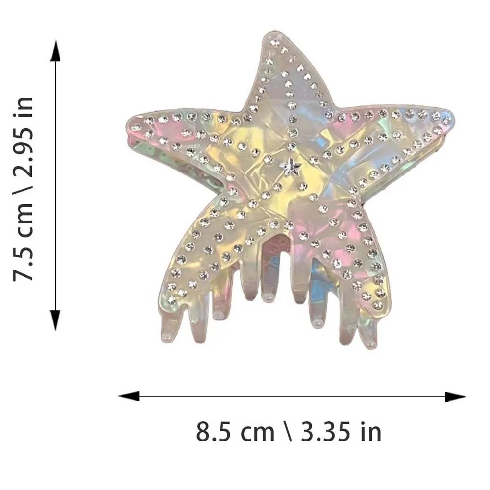 Rhinestone-inlay Starfish Hair Claw Headwear Five Pointed Star Colorful White Shark Clip Waterproof Large Acetic Acid Hair Claw
