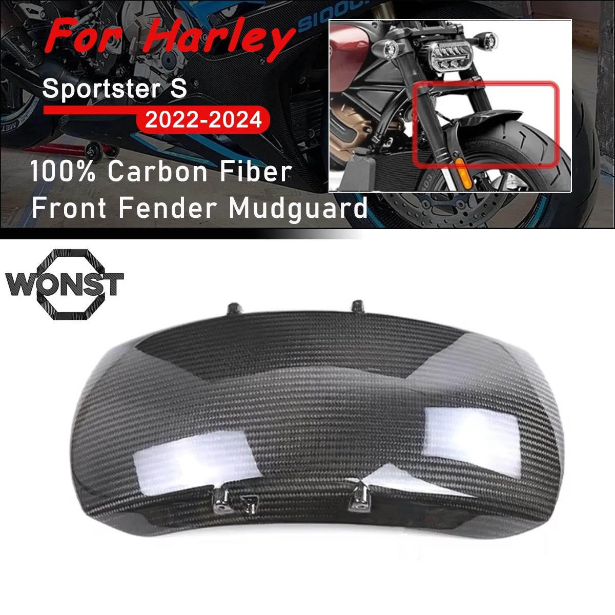 

New For Harley Sportster S 1250 RH1250S 2021-2023 22 Motorcycle Front Fender Mudguard Carbon Fiber Cafe Racer Flap Splash Parts