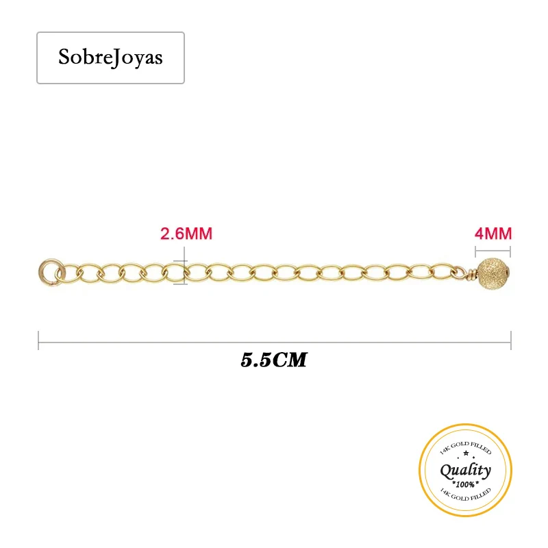 14K الذهب معبأ 5.5 سنتيمتر موسع سلسلة موسع سلسلة لسوار ث/كرة مستديرة حلية مستلزمات صناعة المجوهرات قلادة سلسلة