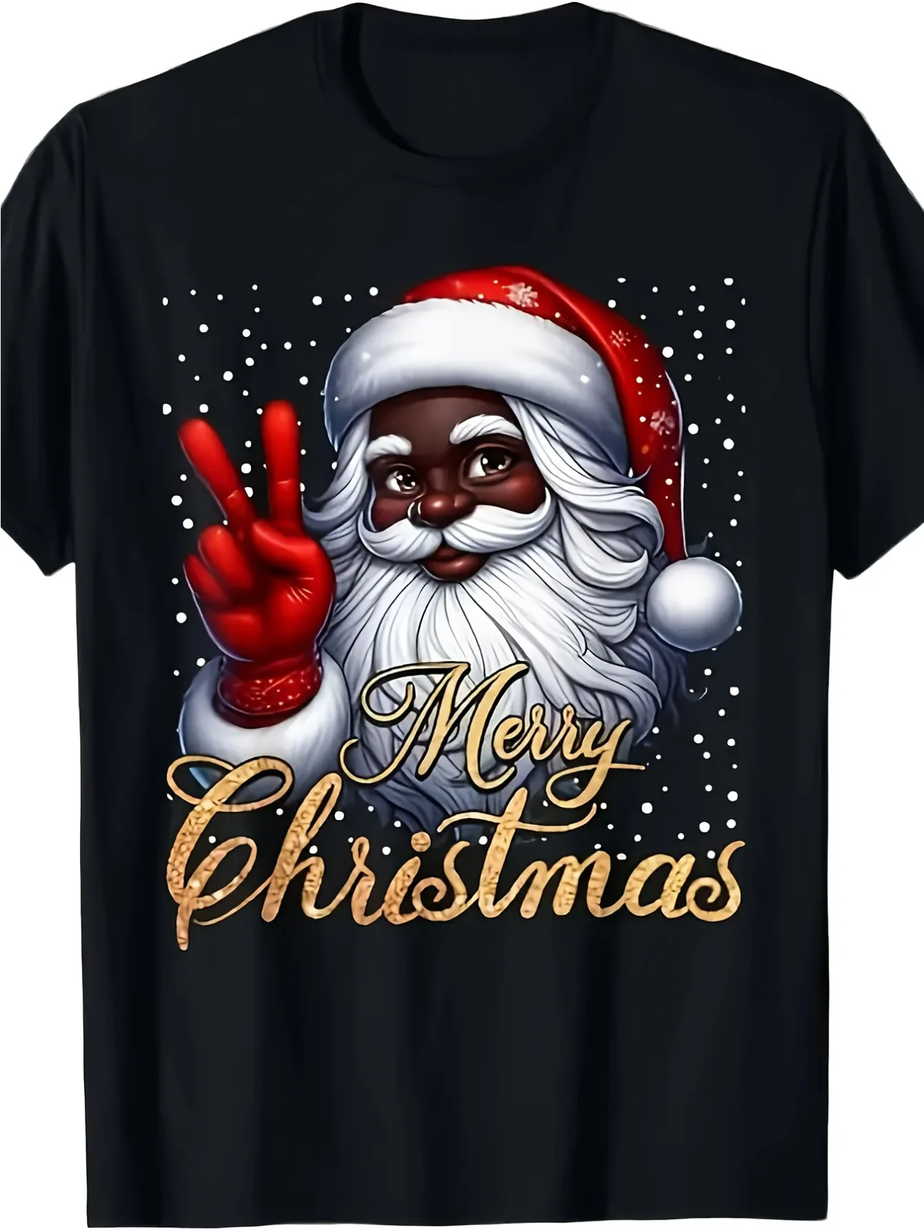 

Vintage Santa Claus T-Shirt - 100% Cotton Short Sleeve, Santa Face & Merry Xmas Print, Loose Fit Holiday Party Tee