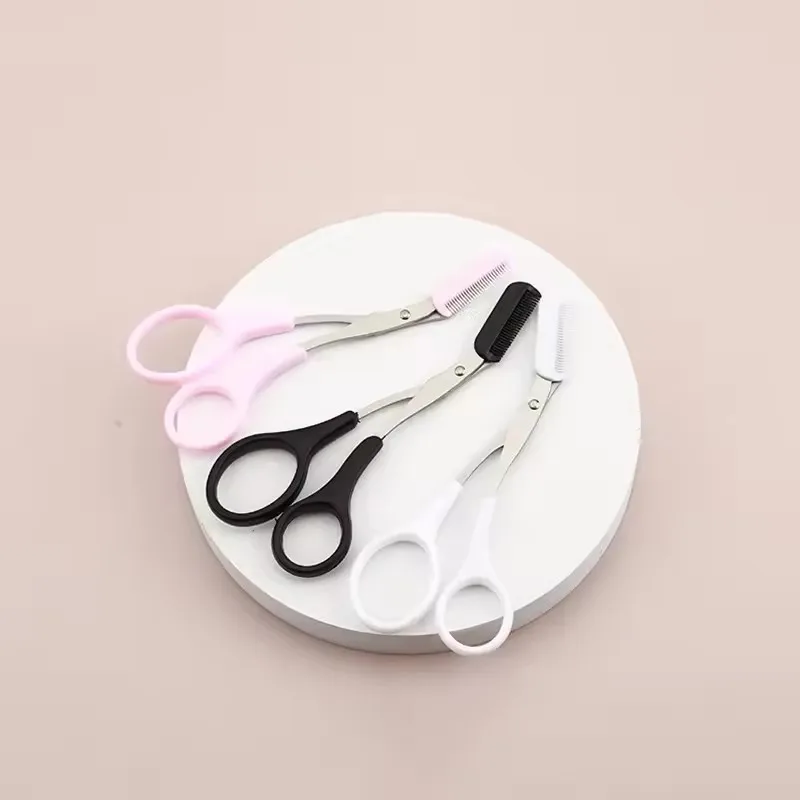 Safe Eyebrow Scissors with Comb Stainless Steel Eyelashes Trimmer Portable Makeup Beauty Shaver gallery 5