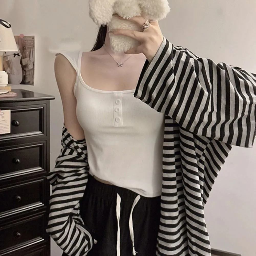 

Fashion Square Neck Sleeveless Crop Top Vest Slim Fit Sweet Girl's Tank Top Female Clothing Simple Camisole with Pads Women
