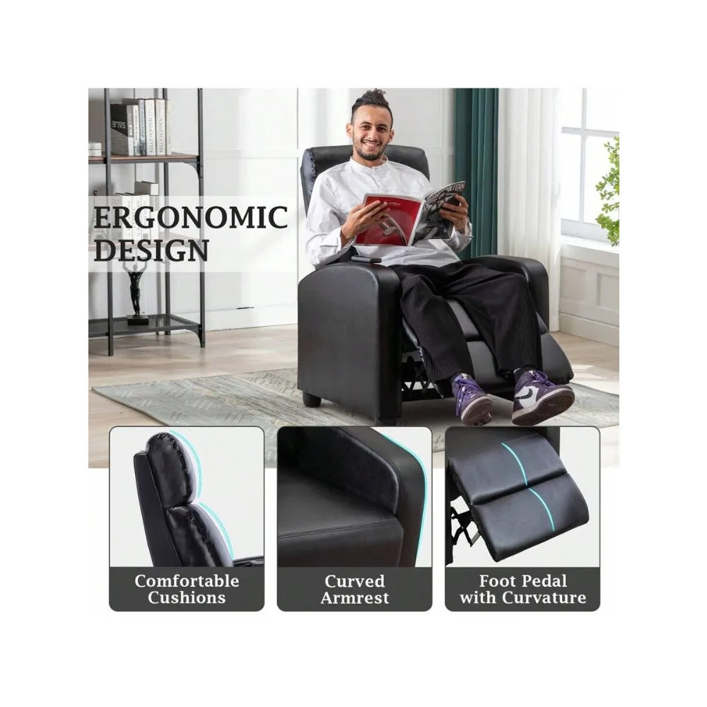PU Leather Recliner Chair for Living Room Bedroom Home Theater Single Sofa with Two Point Massage Function Heated Backrest Footrest Lounge Chair Modern Adjustable Seat for Adults Elderly view 5
