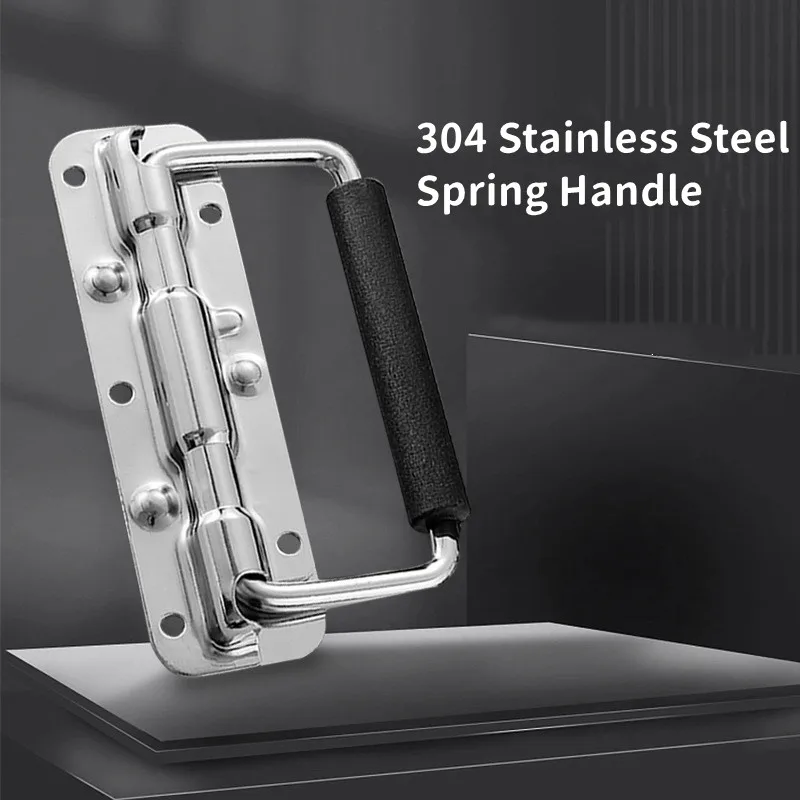 304 Stainless Steel Folding Handle Toolbox Movable Handle Wooden Box Ring Handle Industrial Equipment Box Spring Handle