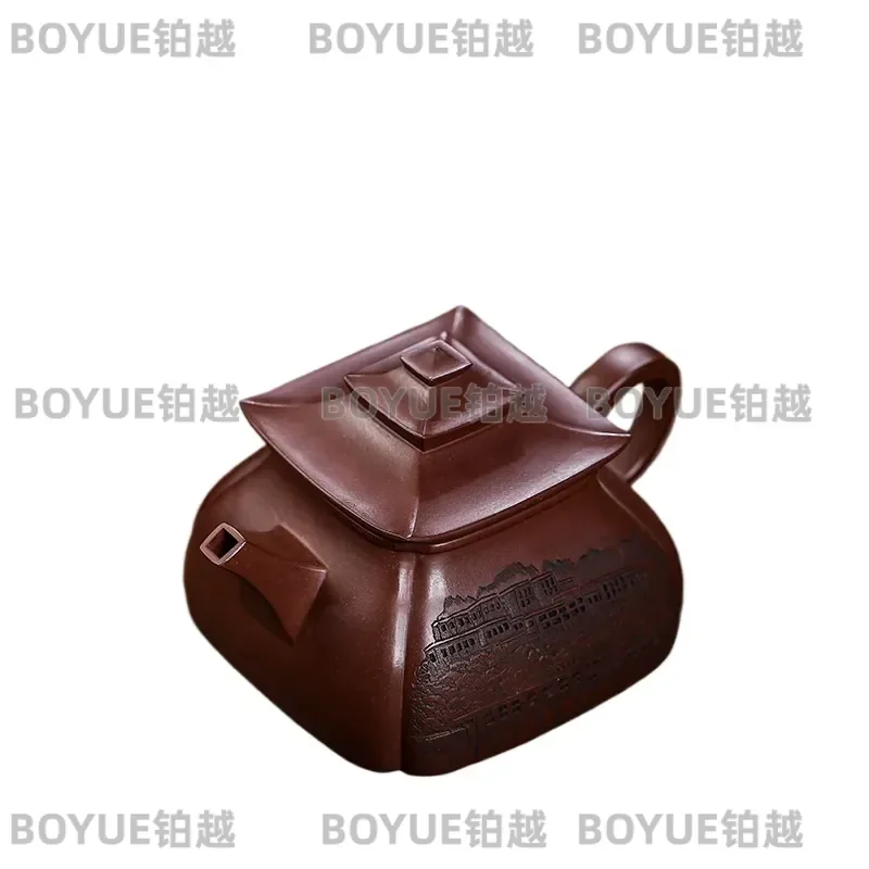 Handmade Yixing Zisha Teapot Traditional Chinese Kung Fu Tea Set Purple Clay Pot with Bottom Groove for Home Brewing Gift