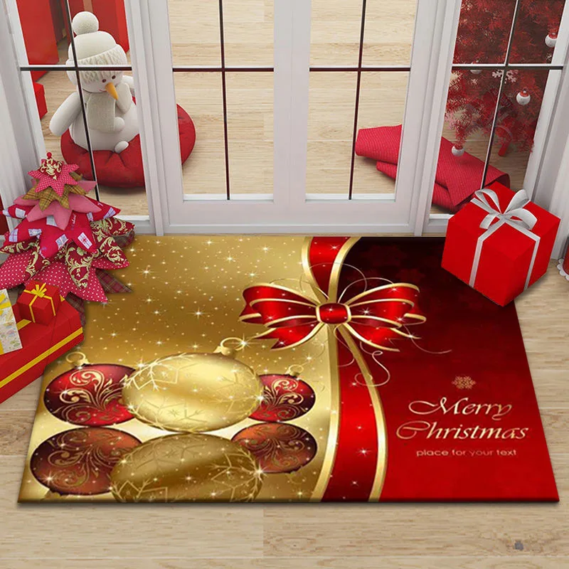 Christmas Decor Carpet - Red Festive Floor Mat, Living Room Holiday Rug, Non-Slip & Easy to Clean, Great Xmas Gift Idea for Fami