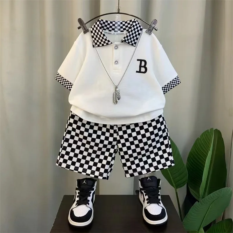 Boys Summer Polo Shirt Set New Children\'s Fashionable Short sleeved Boys and Babies Summer Clothing Two Piece Set Kids Outfits