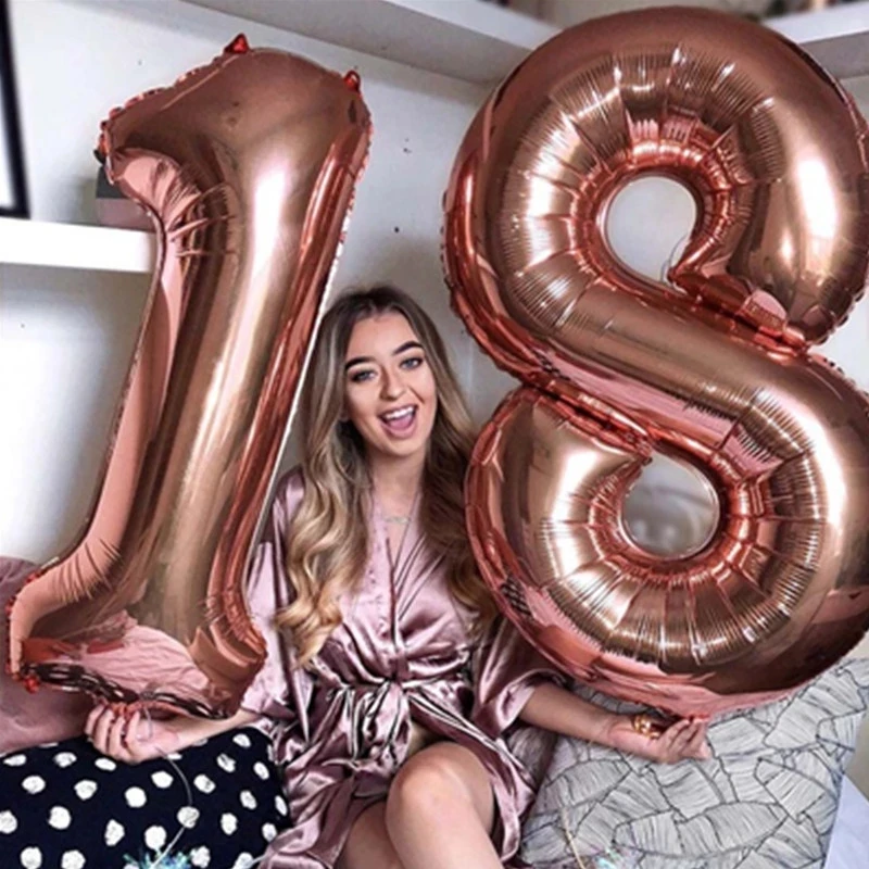 32inch Number 18 Balloon Silver Rose Gold Blue Pink Color Digit Foil Balloons For Boy Girl 18th Birthday Anniversary Party Decor